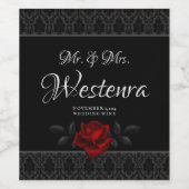 Gothic Black Damask Rose Wedding Wijn Etiket (Enkel label)