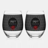 Gothic Black Damask Rose Wedding Wijnglas Zonder Voet (Achterkant)