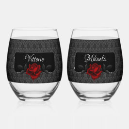 Gothic Black Damask Rose Wedding Wijnglas Zonder Voet