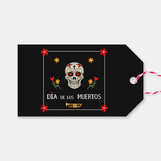 Gothic Black Dia de los Muertos Sugar Skull Cadeaulabel (Voorkant (Horizontaal))