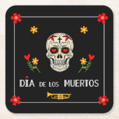 Gothic Black Dia de los Muertos Sugar Skull Kartonnen Onderzetters (Voorkant)