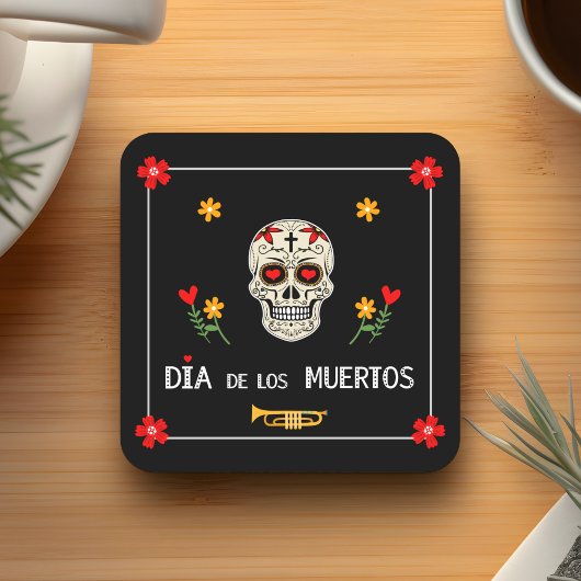Gothic Black Dia de los Muertos Sugar Skull Kartonnen Onderzetters