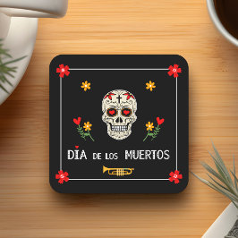 Gothic Black Dia de los Muertos Sugar Skull Kartonnen Onderzetters