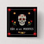 Gothic Black Dia de los Muertos Sugar Skull Vierkante Button 5,1 Cm (Voorkant)