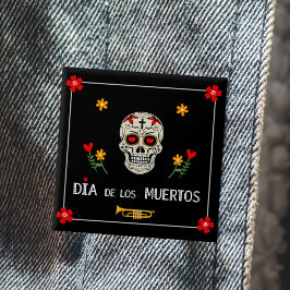 Gothic Black Dia de los Muertos Sugar Skull Vierkante Button 5,1 Cm
