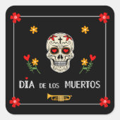 Gothic Black Dia de los Muertos Sugar Skull Vierkante Sticker (Voorkant)