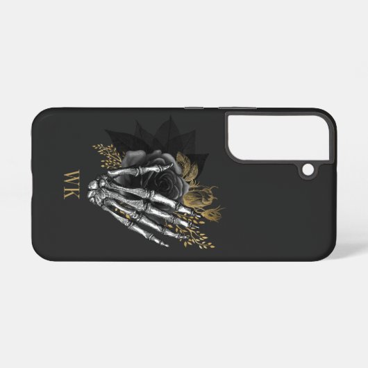  gothic Black en Gold Floral Skeleton Samsung Galaxy Hoesje (Achterkant horizontaal)