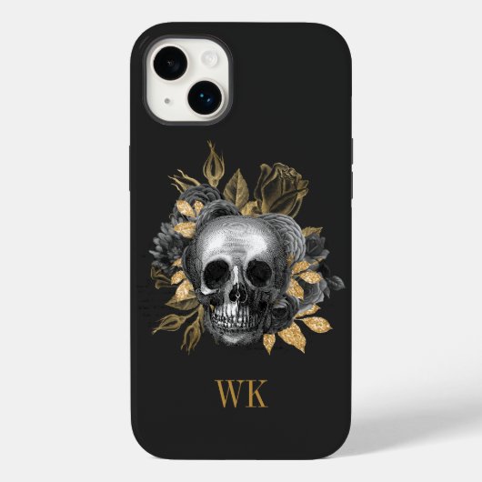 Gothic Black en Gold Floral Skull Case-Mate iPhone Case (Achterkant)