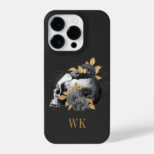 Gothic Black en Gold Floral Skull iPhone Hoesje (Achterkant)