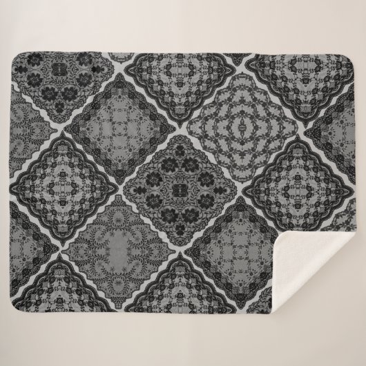 Gothic Black en Grey Faux Quilt Sherpa Deken (Voorkant (horizontaal))