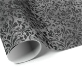 Gothic Black en Grey Grunge Damask Pattern Cadeaupapier (Rol Hoek)