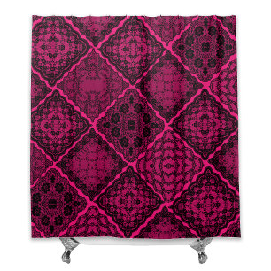 Gothic Black en Neon Pink Faux Quilt Douchegordijn
