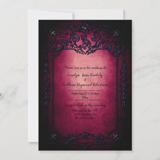 Gothic Black en Ruby Wedding Invitation Kaart (Voorkant)