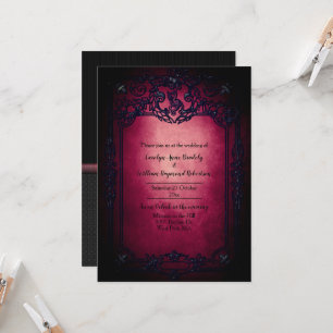 Gothic Black en Ruby Wedding Invitation Kaart