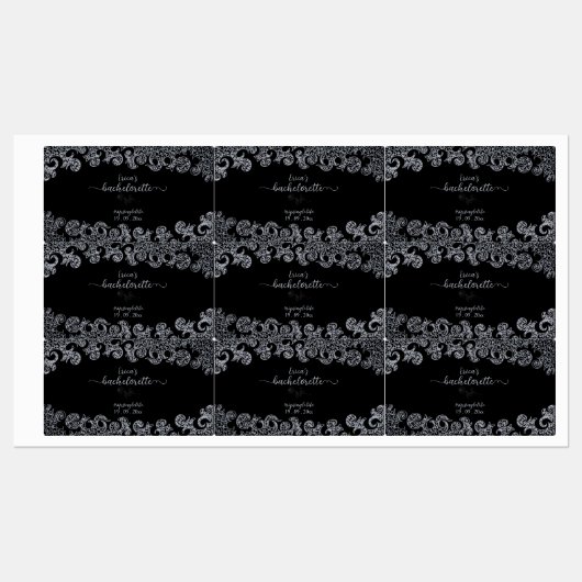 Gothic Black en Silver Floral Bachelorette Party Labels (Vel)