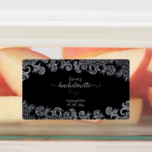Gothic Black en Silver Floral Bachelorette Party Labels (Aangebracht)