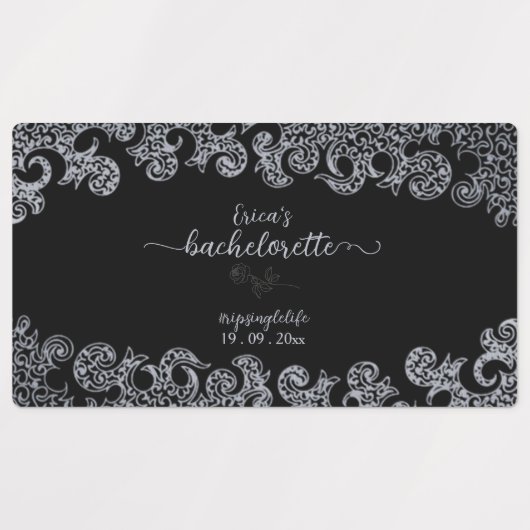 Gothic Black en Silver Floral Bachelorette Party Labels (Design 1)