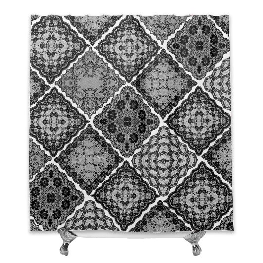Gothic Black en White Faux Lace Quilt Douchegordijn