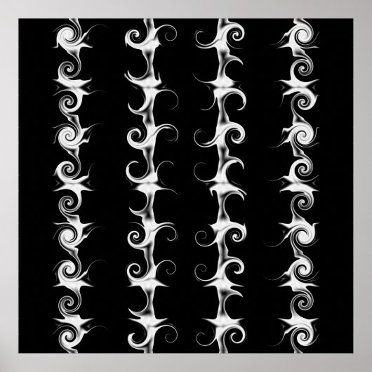 Gothic Black en White Linear Curlicue Pattern Poster (Voorkant)