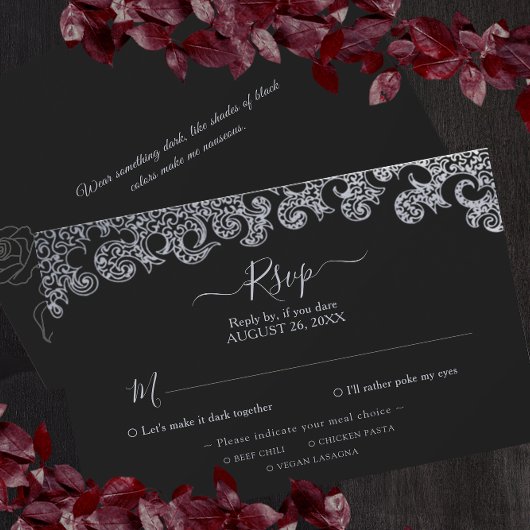 Gothic Black Floral Bachelorette Party RSVP Kaartje