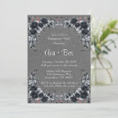 Gothic Black Floral Border Engagement Party Kaart (Staand voorkant)