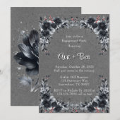 Gothic Black Floral Border Engagement Party Kaart (Voorkant / Achterkant)