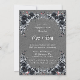 Gothic Black Floral Border Engagement Party Kaart