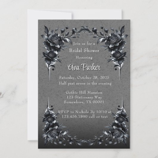 Gothic Black Floral Border Vrijgezellenfeest Kaart (Voorkant)