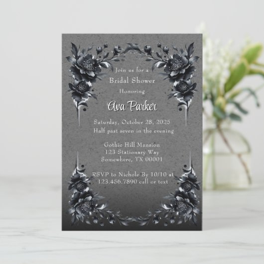 Gothic Black Floral Border Vrijgezellenfeest Kaart (Staand voorkant)