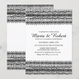 Gothic Black Floral Lace Wedding Invitations Kaart