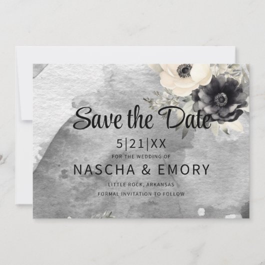Gothic Black Floral Peony Wedding Save The Date (Voorkant)