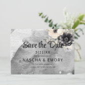 Gothic Black Floral Peony Wedding Save The Date (Staand voorkant)