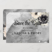 Gothic Black Floral Peony Wedding Save The Date (Voorkant / Achterkant)