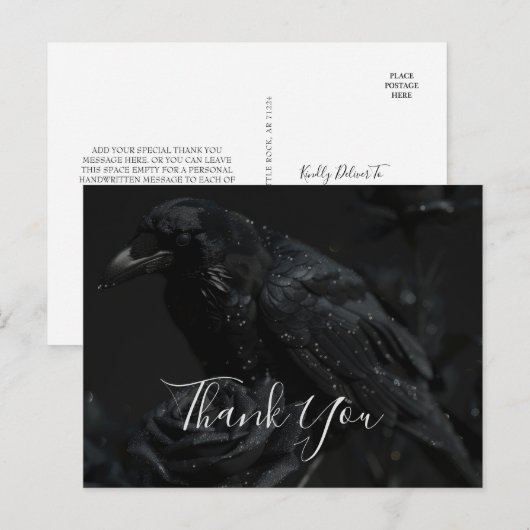 Gothic Black Floral Raven & Roos Bedankt Briefkaart (Voorkant / Achterkant)