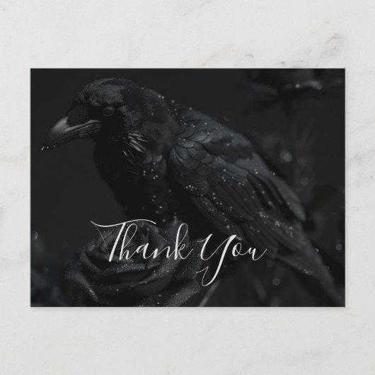 Gothic Black Floral Raven & Roos Bedankt Briefkaart (Voorkant)