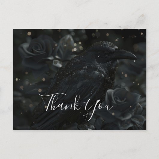 Gothic Black Floral Raven & Roos Bedankt Briefkaart (Voorkant)