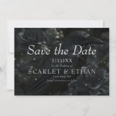 Gothic Black Floral Raven & Rose Wedding Save The Date (Voorkant)
