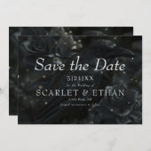 Gothic Black Floral Raven & Rose Wedding Save The Date (Voorkant / Achterkant)