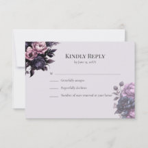 Gothic Black Floral RSVP Card