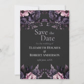 Gothic Black Floral Save the Date Card Kaart (Voorkant)