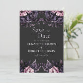 Gothic Black Floral Save the Date Card Kaart (Staand voorkant)