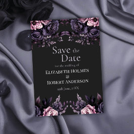 Gothic Black Floral Save the Date Card Kaart