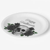 Gothic Black Floral Skull Halloween Papieren Bordje (Gekanteld)