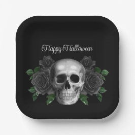 Gothic Black Floral Skull Halloween Papieren Bordje