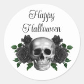 Gothic Black Floral Skull Halloween Ronde Sticker (Voorkant)
