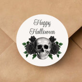 Gothic Black Floral Skull Halloween Ronde Sticker