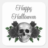 Gothic Black Floral Skull Halloween Vierkante Sticker (Voorkant)