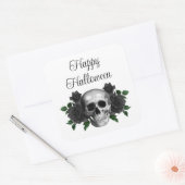 Gothic Black Floral Skull Halloween Vierkante Sticker (Envelop)
