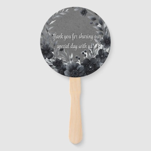 Gothic Black Floral Wedding Bedankt Handwaaier (Achterkant)