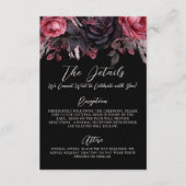 Gothic Black Floral Wedding Details Accommodaties Informatiekaartje (Voorkant)